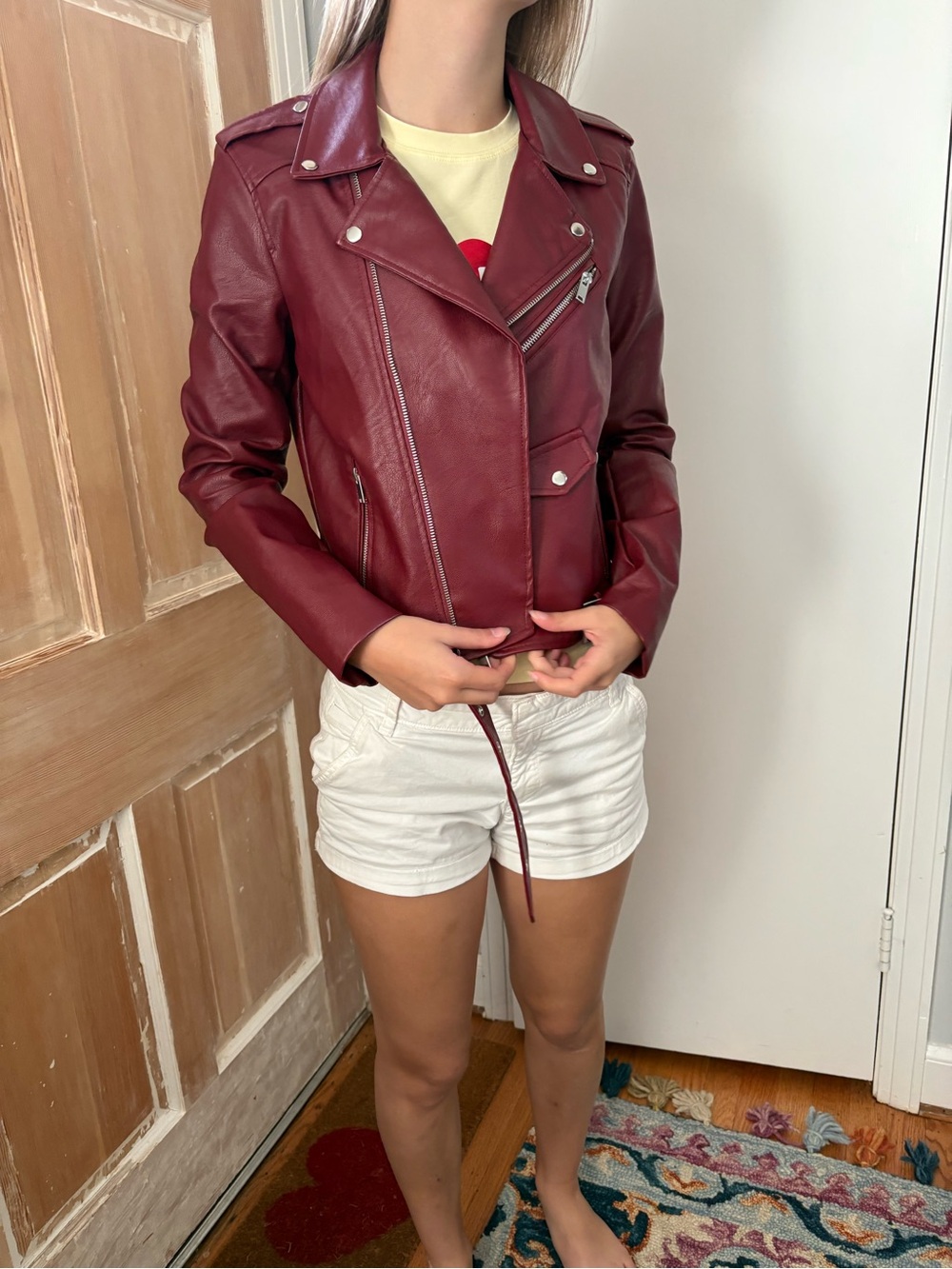 Love Tree Women's Wine Faux Leather Moto Jacket